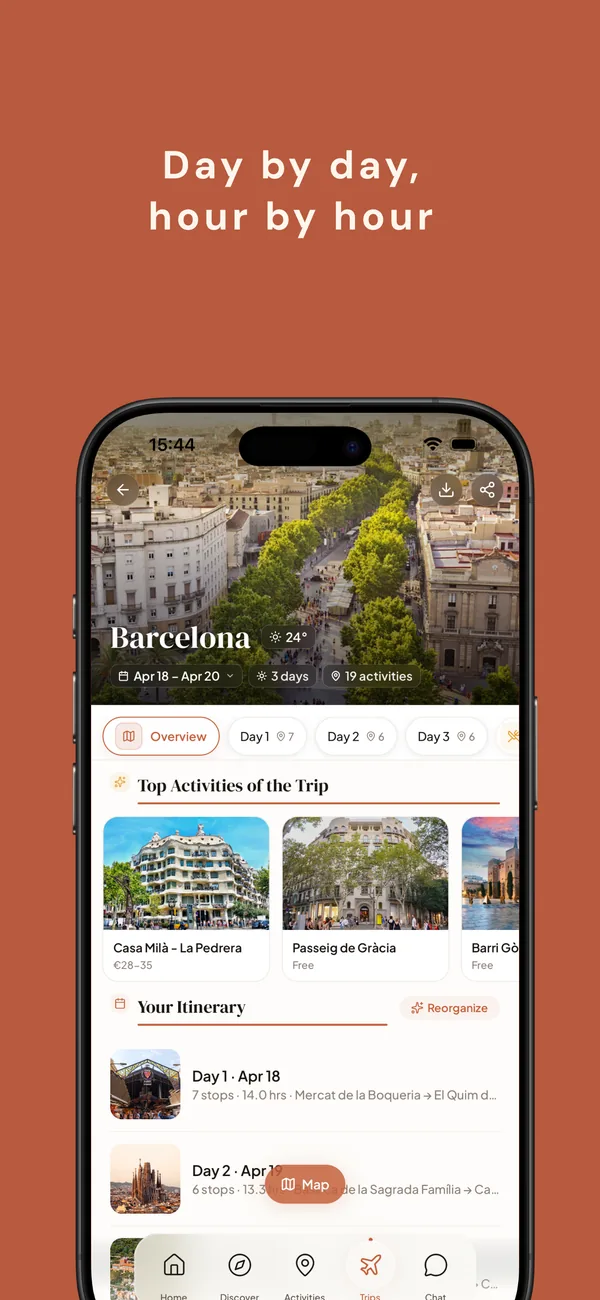 Periplo Barcelona itinerary — 3 days, 19 activities, day-by-day breakdown with curated stops